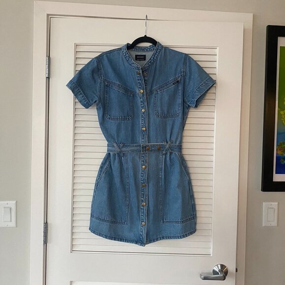Bardot x Anthropologie Button-Front Denim Mini Dress, Size 6 - Picture 1 of 8